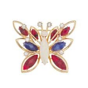 Napier Red and Blue Butterfly Brooch with Gold Details